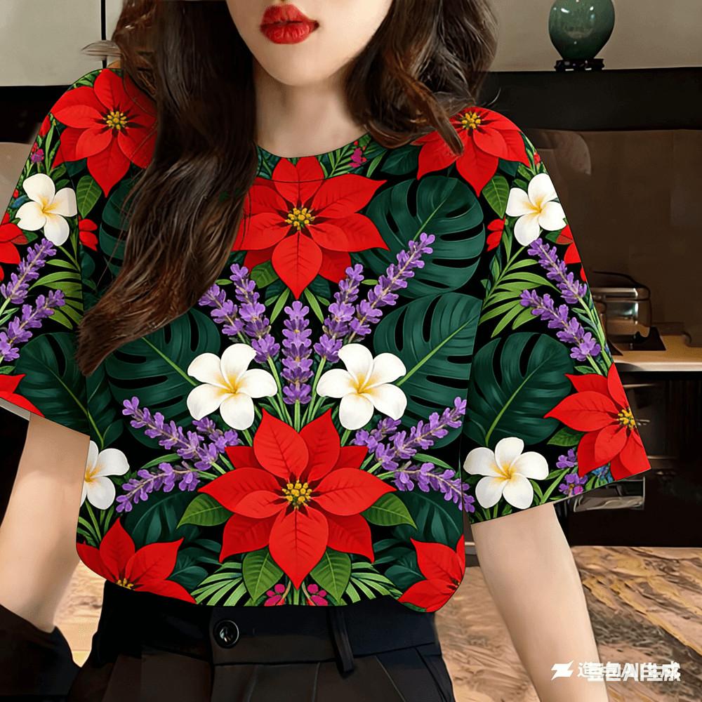Casual Flower Printed T-shirt - Women's Casual Design