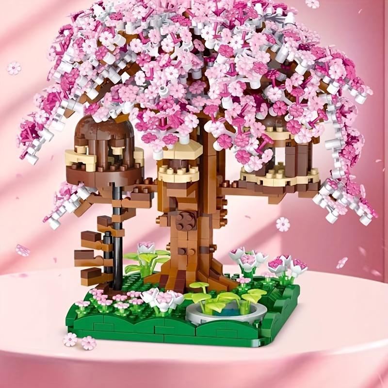 1 set of mini cherry blossom tree DIY 3D building blocks, micro drill small particle building blocks, desktop decoration DIY ass