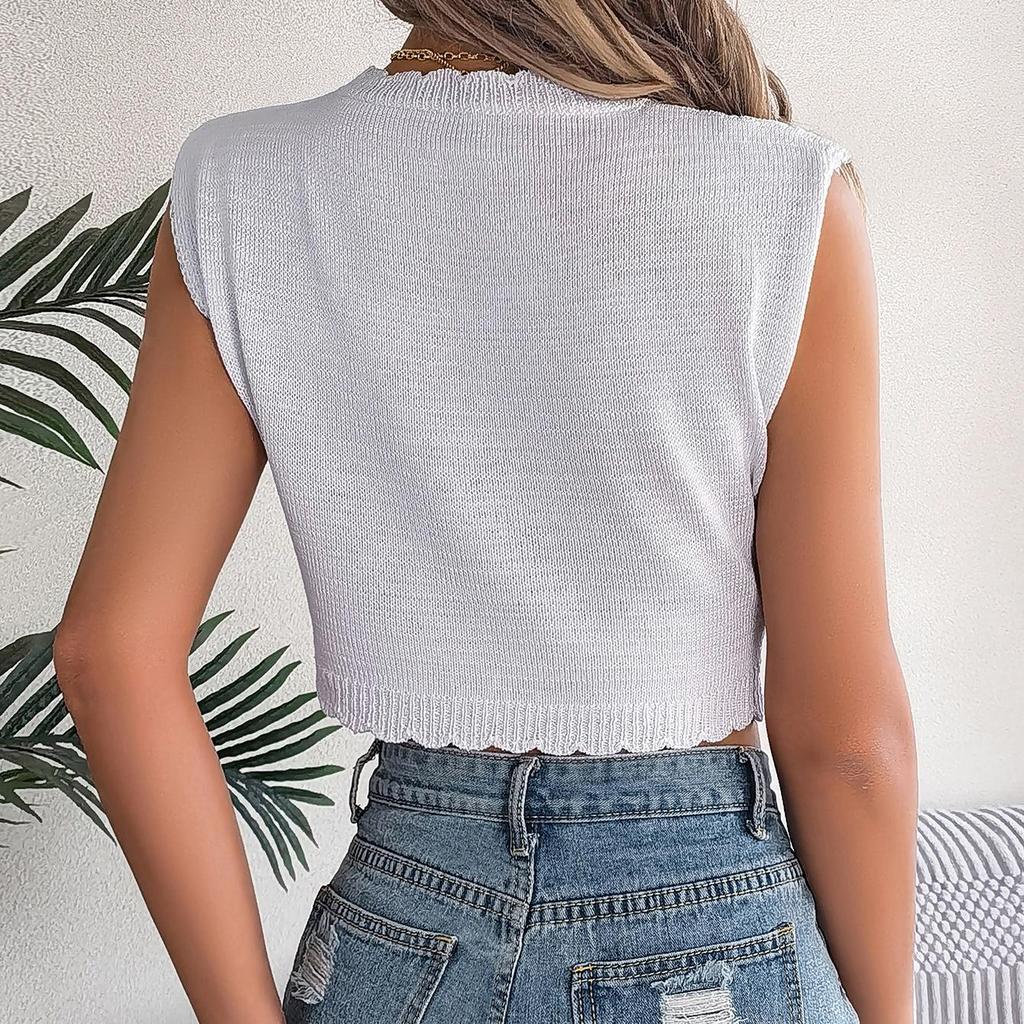 Damen T-Shirt mit V-Ausschnitt, ärmellos, einfarbig, für Damen, T-Shirt, Street-Strickmode