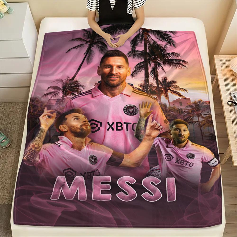 1 ks Flanelová deka s potiskem Messi, Vysoce kvalitní, Pro všechna roční období, Domácí dekorace, Teplo a pohodlí, Perfektní jako vánoční dárky