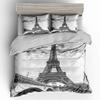 French Duvet Set Eiffel Tower Printed Bedding Sweet French Street Scene Pattern