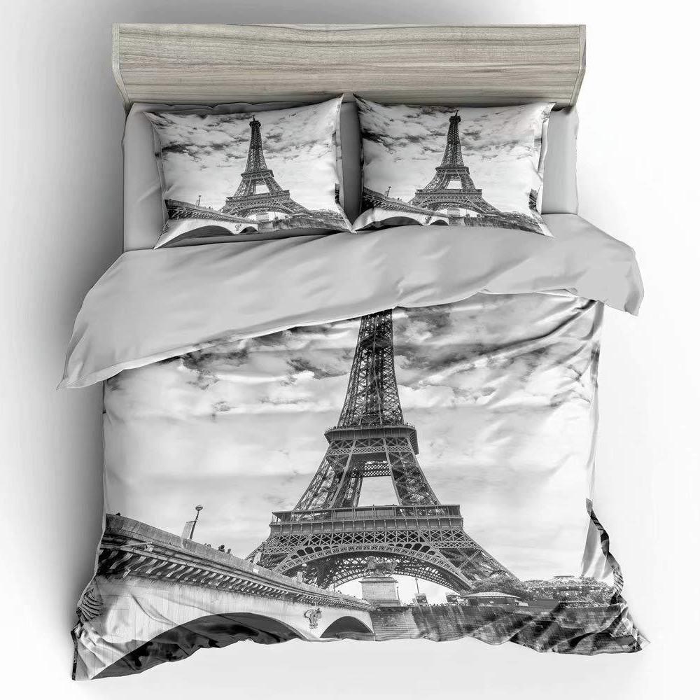 French Duvet Set Eiffel Tower Printed Bedding Sweet French Street Scene Pattern