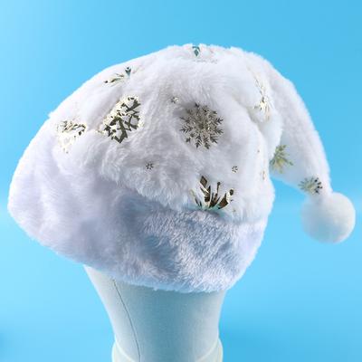 New Christmas Hat Hot Stamping Star Snowflake Plush Hat   Christmas White Faux Rabbit Fur Plush Party Decoration Accessories