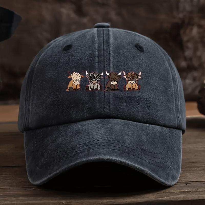Highland Cattle Four Cows Graphic Print Baseball Cap Adjustable Cotton Casual Dad Hat Unisex