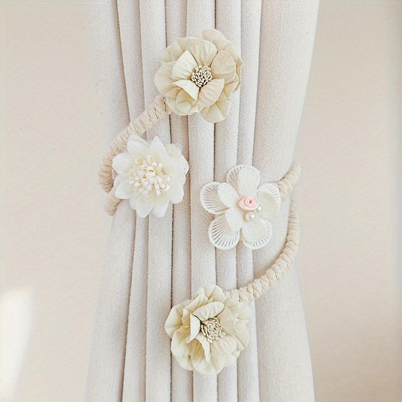 2pcs Elegant 3D Floral Curtain Tieback - Pink Polyester Flower Design with Pearl Accents, Rope-Like Texture for Bedroom & Living Room Home Decor