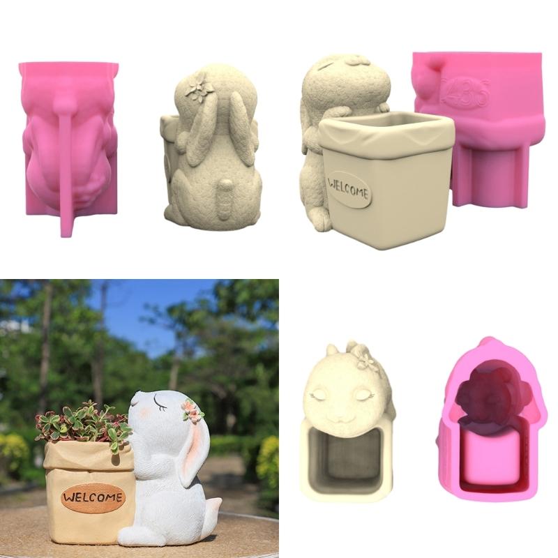 Cute Rabbit Pen Holder Flower Pot Silicone Molds Epoxy Resin Mold DIY Succulent Planter Mold for DIY Resin Decors