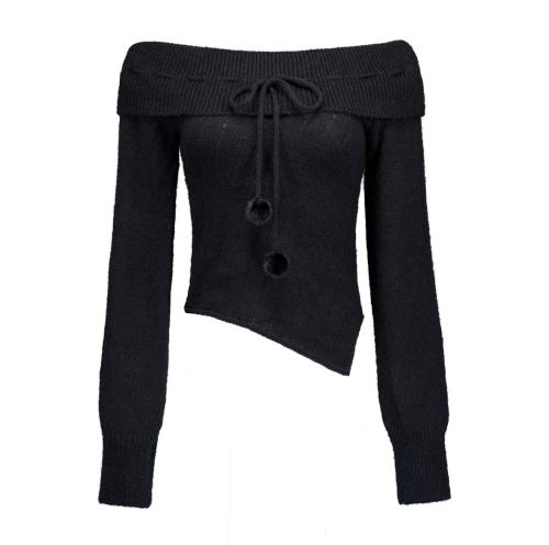Poeoling Cotton Candy Off-Shoulder Knit (Black)