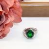 Yg European and American New Style Emerald Ring, Vintage Thai Silver Style Green Gemstone Men's Ring