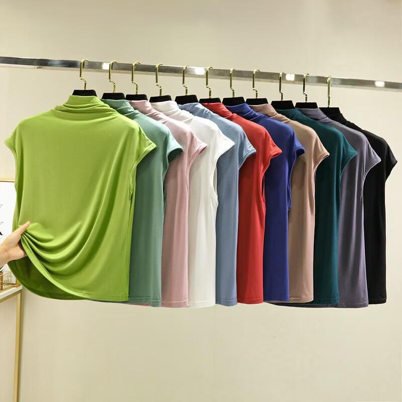 Großformat Modal Damen Hochgeschlossenes Ärmelloses Locker Geschnittenes Schlankmachendes Shirt - Frühling/Sommer
