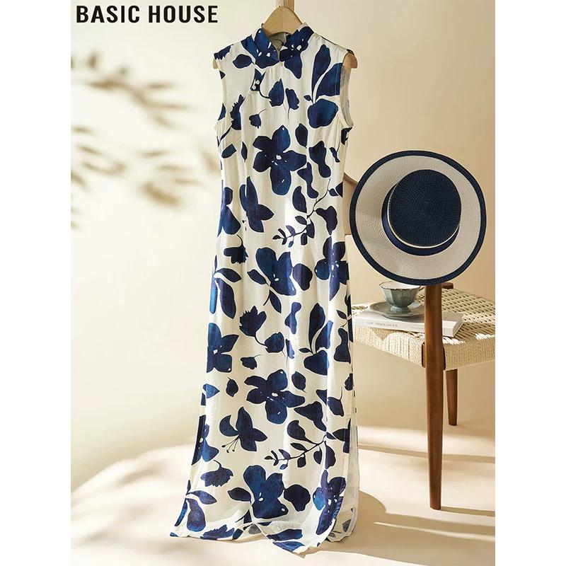 Basic House Print Sleeveless Cheongsam Dress XL