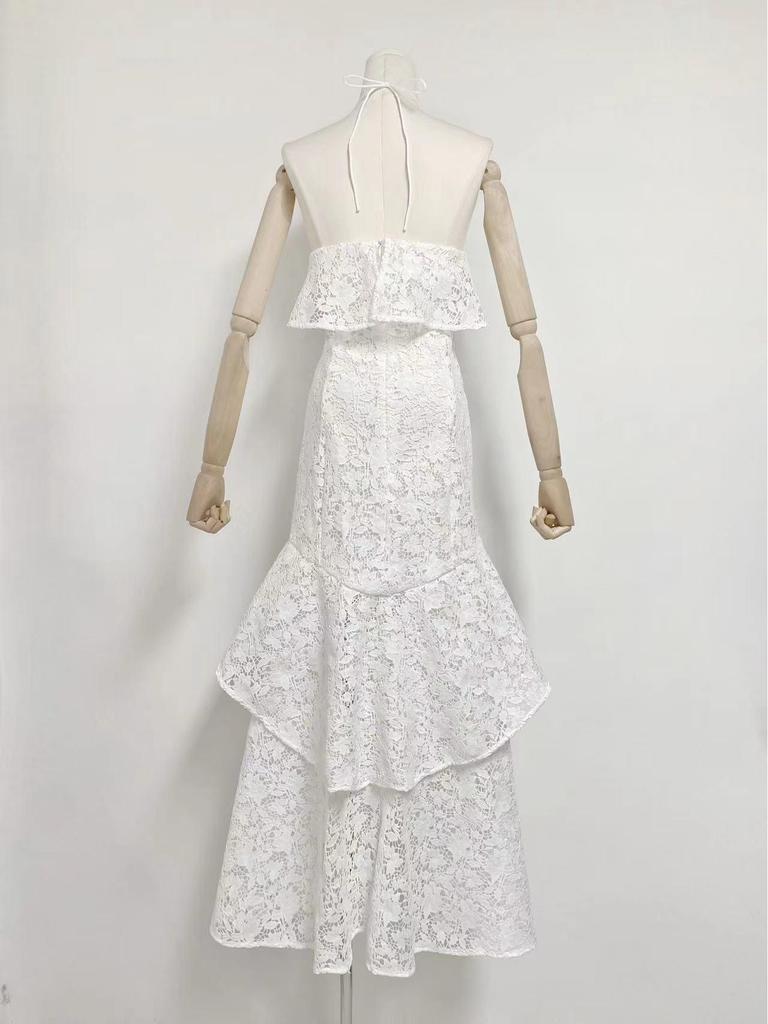 Summer 2023 European Sexy Tight-Fit Waist Hollow Long Dress