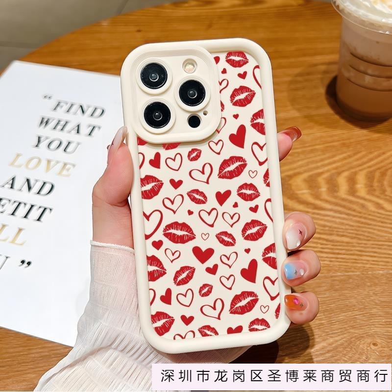 Red love lip print applies to Apple 17promax mobile phone case iPhone17/16/15 airbag 14 anti-drop 13