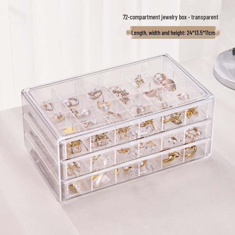 Dustproof Multi-layer Earring & Jewelry Organizer with 72 Grid Drawers