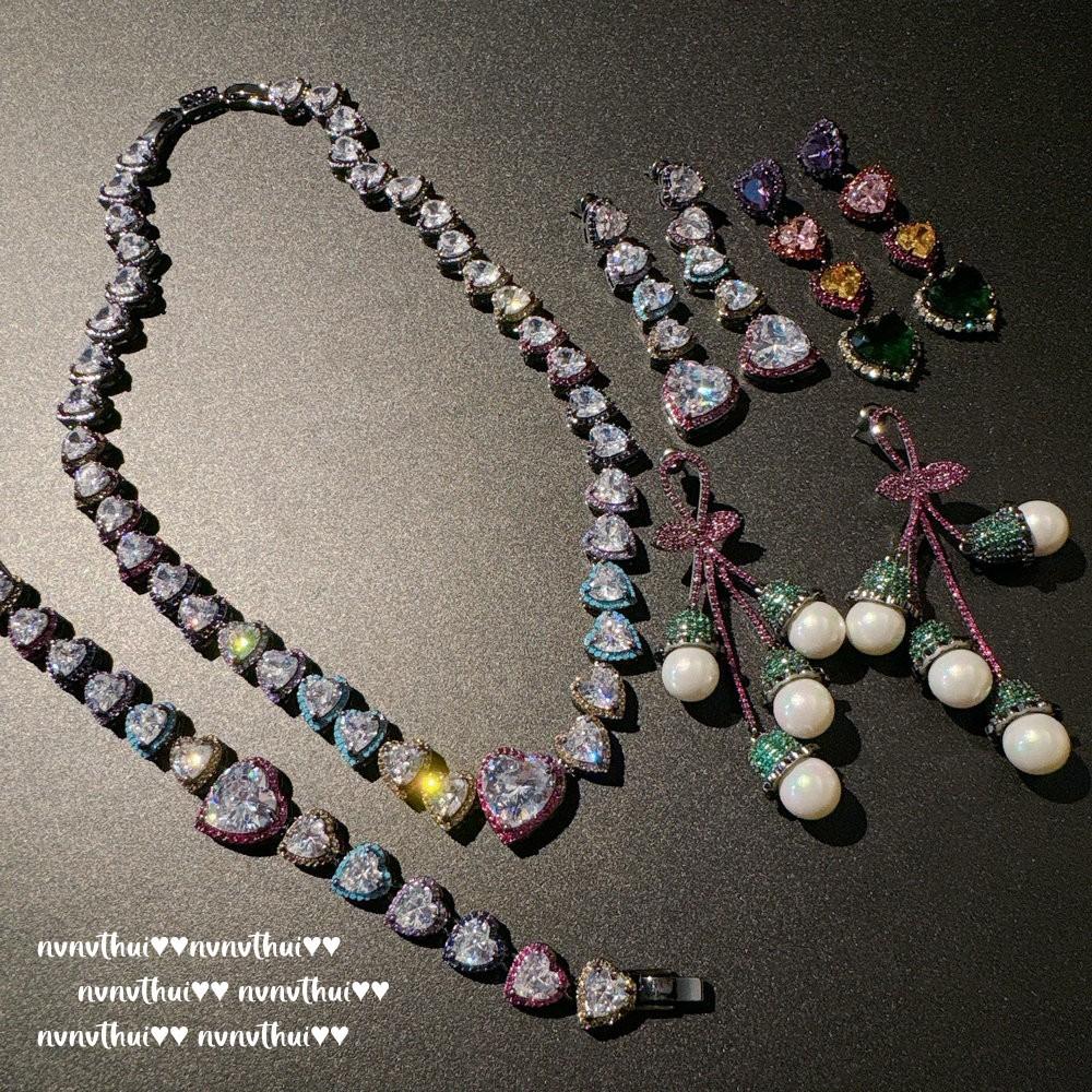 Italian Court Rainbow Love Gem Necklace Vintage Plated 18K Gold Piano Black Big Love Zircon Bracelet