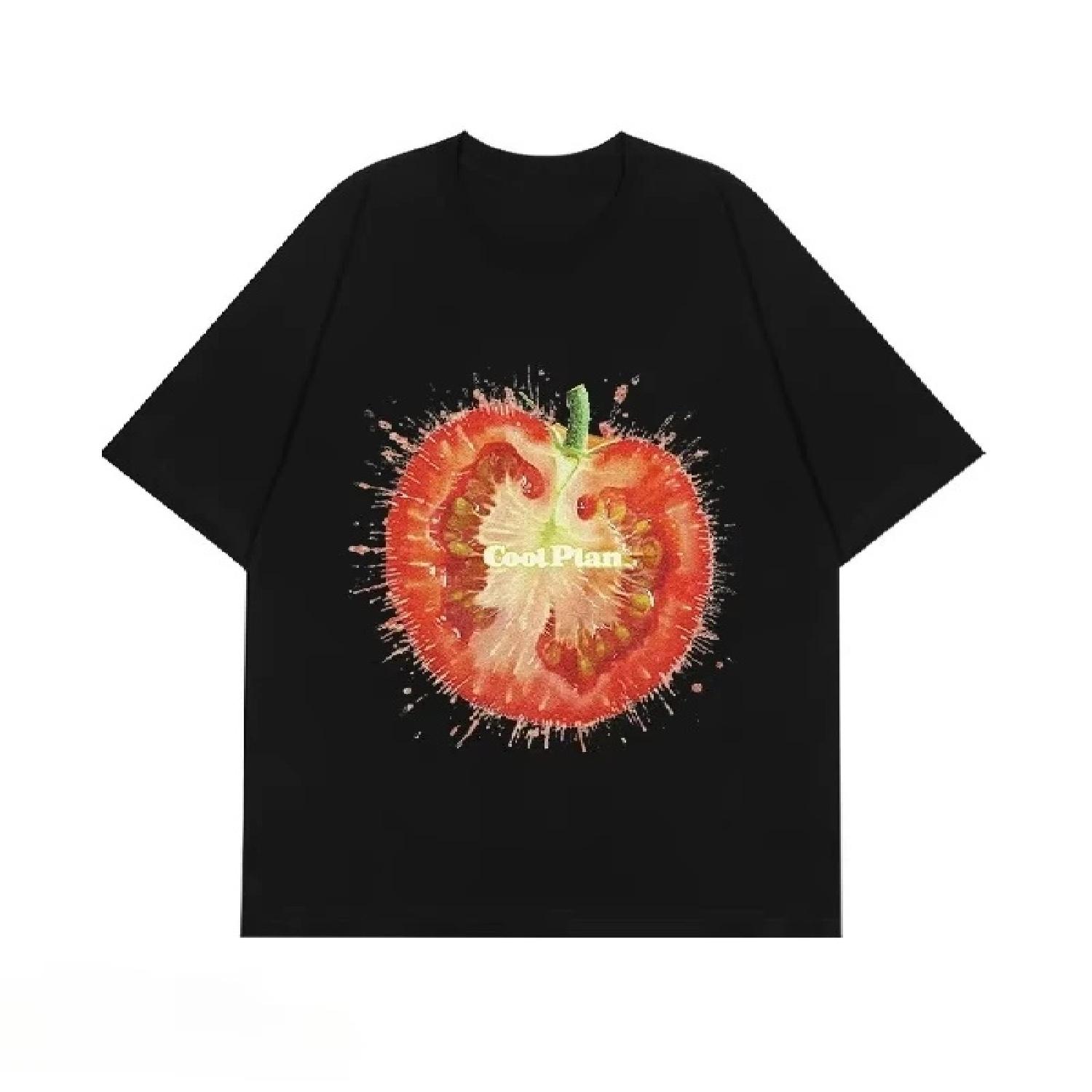 

2025 Summer Clothes Tomato Explosion Tomato Battle Print Cotton Children s Tshirt Casual Versatile Street Kid Oversized t-shirt XXXXXL різнокольоровий