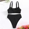 Damen-Bikini-Set mit hoher Taille, V-Ausschnitt, zweiteiliger Badeanzug, Farbblock vorne, gedrehter Badeanzug
