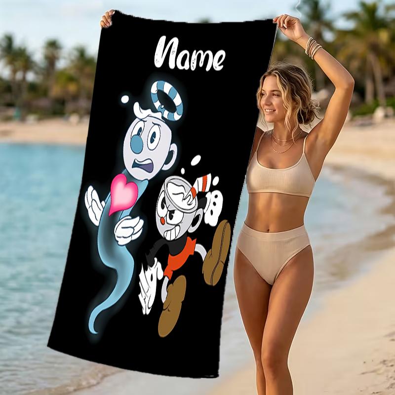 Customizable personalized beach towels Cuphead themed designs.Suitable for the beach, yoga, sports;ideal as beach accessories