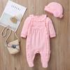 Newborn Infant Baby Girls Solid Ruffles Floral Romper Jumpsuit+Hat Outfits Sets