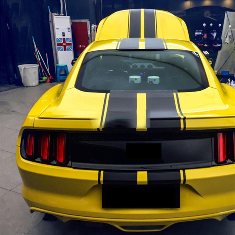 For Ford Mustang Black Rally Racing Stripes Hood Roof Trunk Decal Sticker Wrap