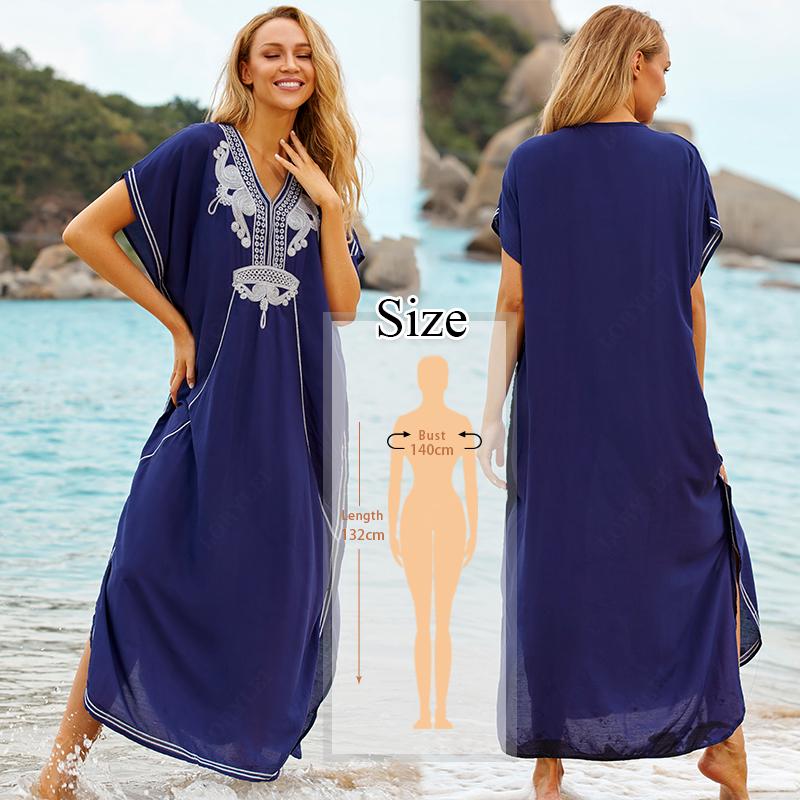 Cover-ups Sommer Dame Beachwear Kaftan Beach Dress Black Cotton Tunika Badedrakt Cover Up