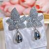 CMM Elegant Bride Gray Artificial Pearl Flower Pendant Earrings Women Party Wedding Dress Accessories Jewelry Gift