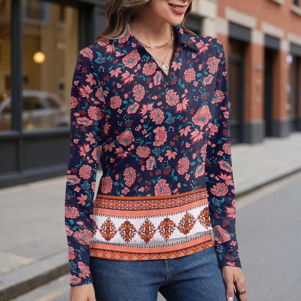 Women's retro printed fashionable long-sleeved top