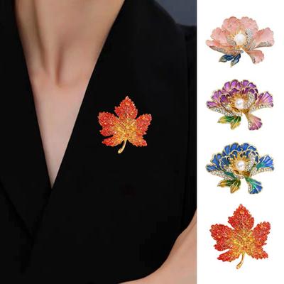 Alloy Brooch Imitation Pearls Inlaid Three Dimensional Flower Maple Design Pin Sweaters Coats Accessories Jewelry Gift