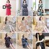 Women Nightdress Loose Floral Print Round Neck Pleated Short Sleeves Knee Length Homewear Casual Midi Dress Lady Nightgown Midi Dress