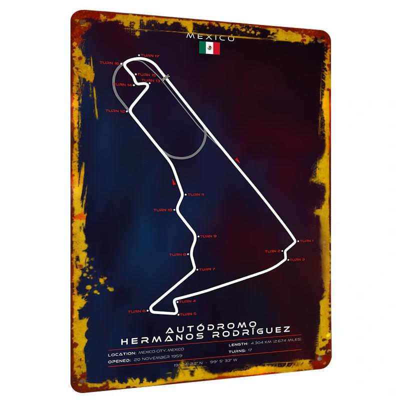 

Autodromo Hermanos Rodriguez Mexico City Track Map Metal Tin Sign Home Decor Wall Art 20x30cm（7.8x11.8inch）