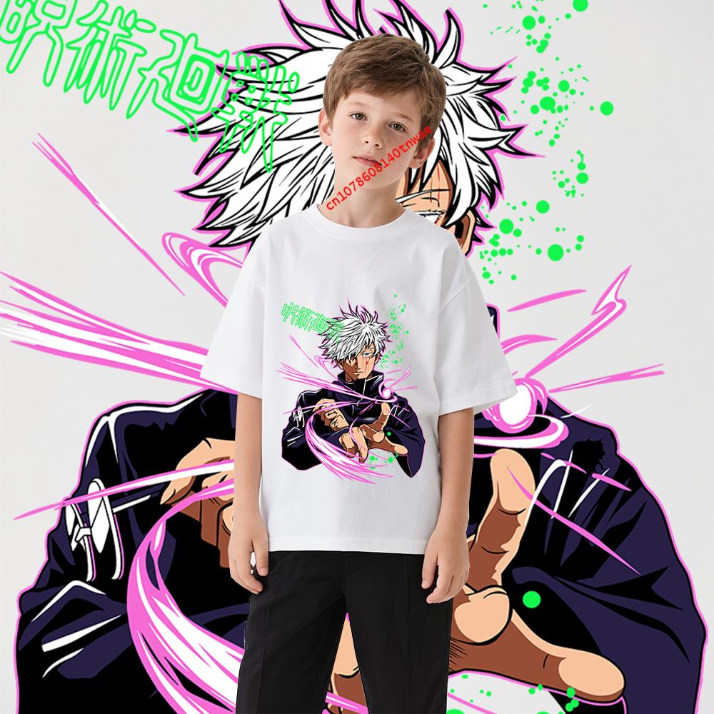 Jujutsu Kaisen Satoru Gojo 13 Anime Print Boys T Shirt High Quality Cotton Tee Cool Graphic Clothes for Kids