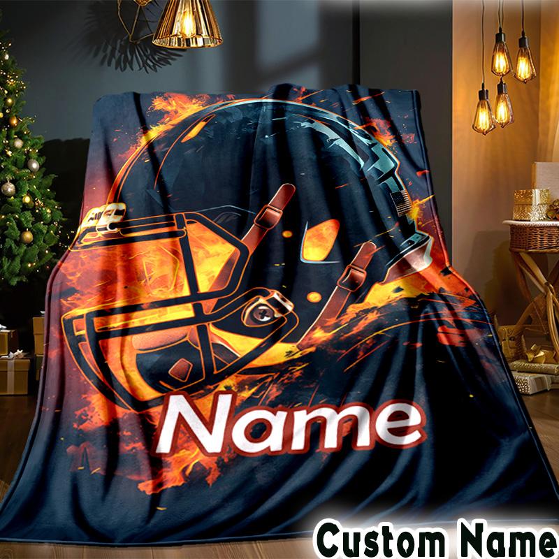 Custom Name Baseball Glove Bat Throws Blanket Flannel Blankets for Couch Bed Gifts for Men Women Picnic Blanket Christmas Fan Gifts