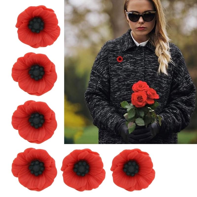 10pcs Elegant Poppy Shaped Brooch Stylish Flower Breastpin Remembrance Day Lapel Pin for Women Girls Memorial Day Gift