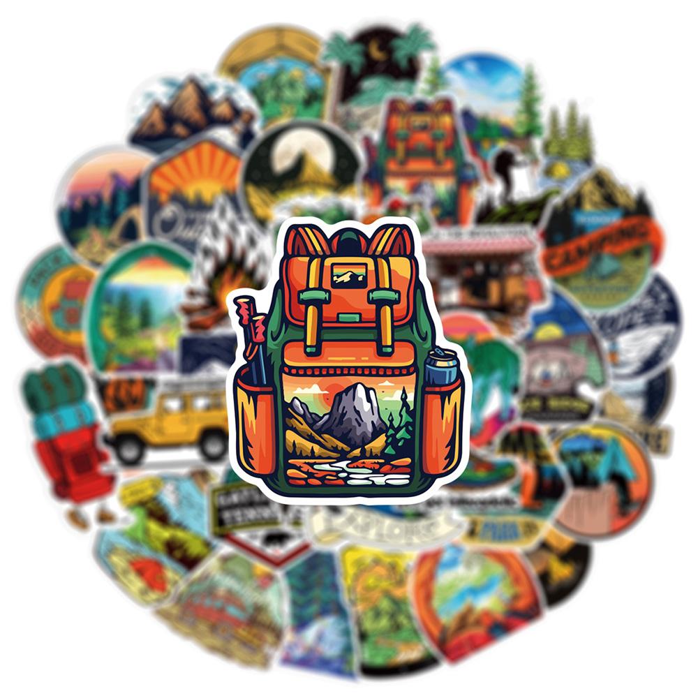 10/30/50/100pcs Cartoon Outdoor Camping Hiking Scenery Stickers Forest Wild Adventure Sticker Suitcase Phone Notebook Decals Toy