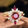 Hot-selling 18k Pigeon Blood Red Ring In Europe and America, Female, Sunflower-shaped 2-carat Red Mozzarella Ring