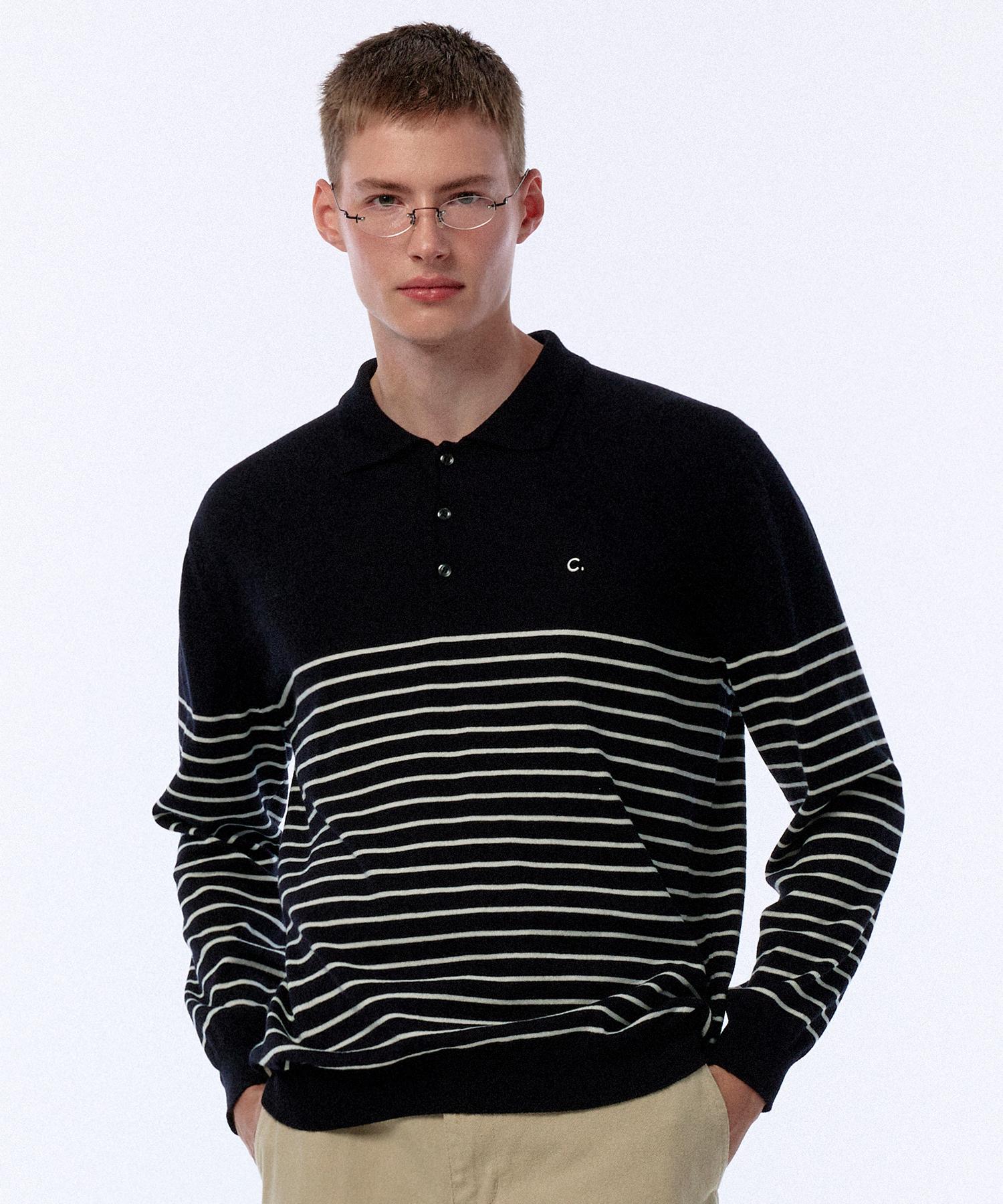 Clove [24Fw Clove] Stripe Polo Knit (Black) Black/L