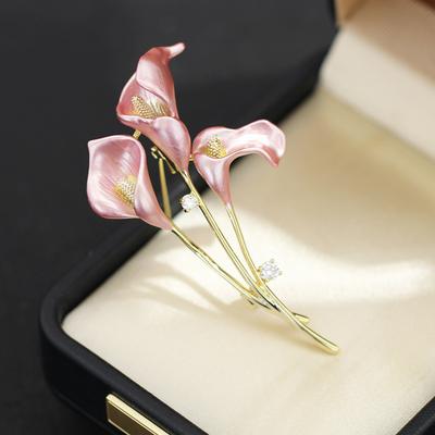 Sun Cloud Simple and Elegant Simple Blue Pink Calla Lily Dripping Oil Flower Brooch Real Gold Electroplating Exaggerated Bouquet Pin Women's Model