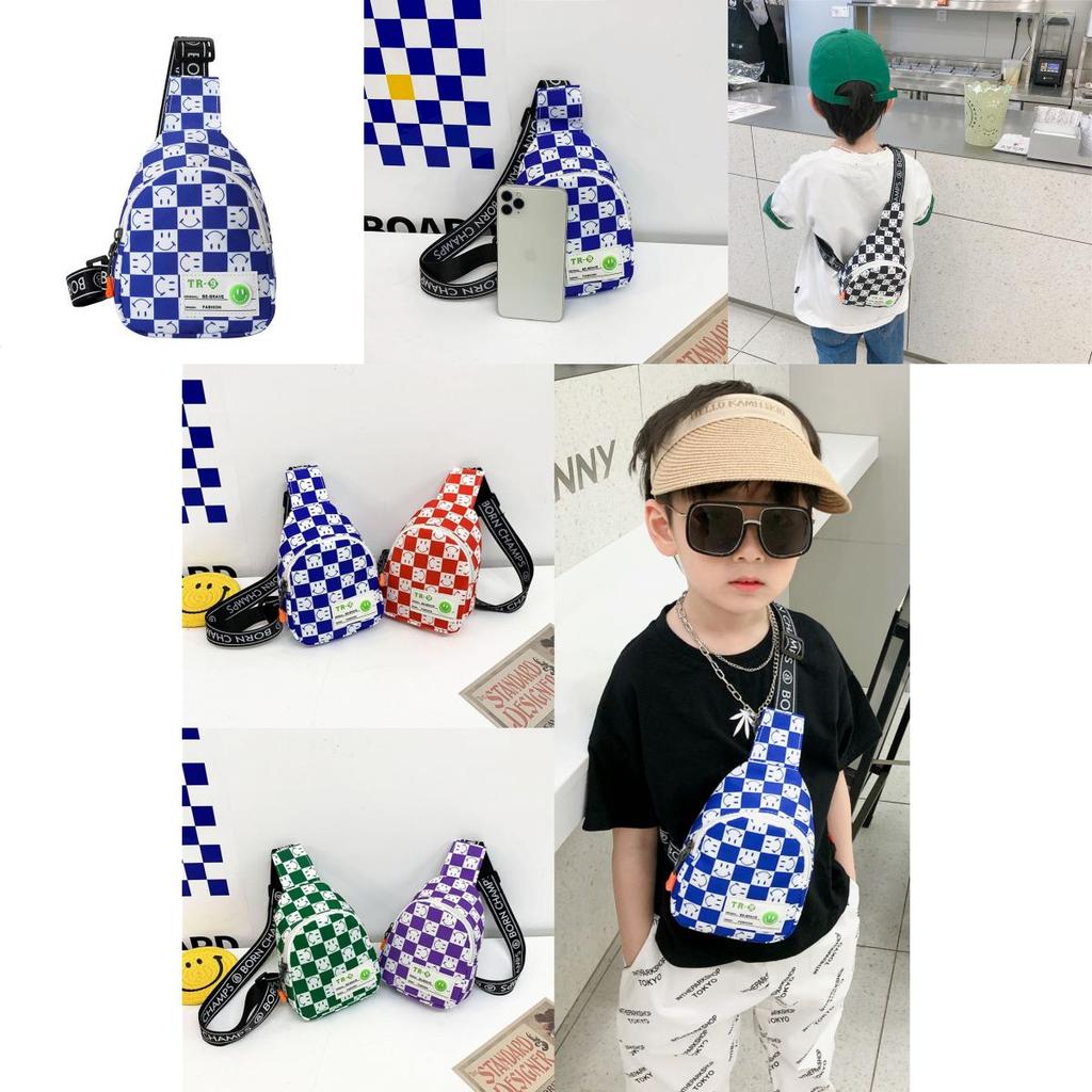 Stylish 2022 Kids Chest Bag For Boys With Trendy Checkerboard And Smile Design In Versatile Colors