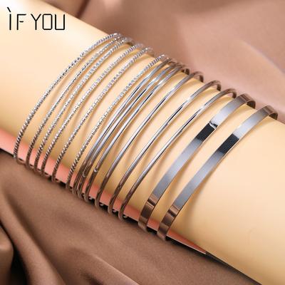 14pcs/set Personalized Wide Edged Bracelet Set Multilayer Silver Bangle for Women Jewelry Accessories