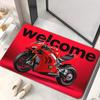 VIKAMA Willkommen Rotes Sportrad Fußmatte Super Rennmotorrad Buchstabendruck Rutschfeste Saugfähige Bodenmatte Biker Man Cave Garage