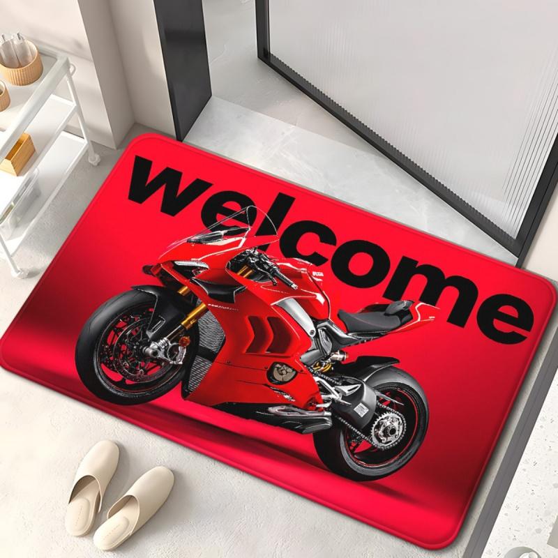 VIKAMA Willkommen Rotes Sportrad Fußmatte Super Rennmotorrad Buchstabendruck Rutschfeste Saugfähige Bodenmatte Biker Man Cave Garage