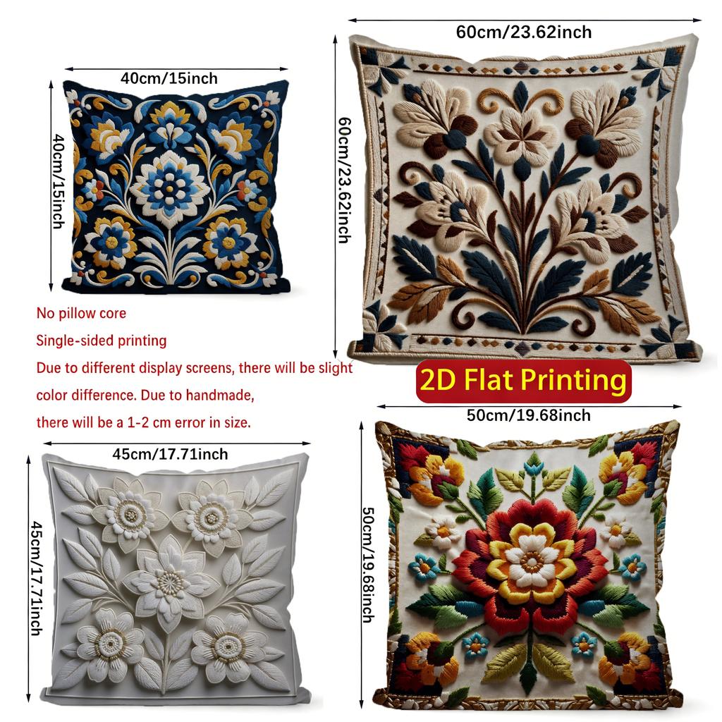 2D Floral Embroidered Pattern Decorative Cushion Covers Pattern Cushion Cover Suitable For Sofa Bedroom Car Pillow Cover