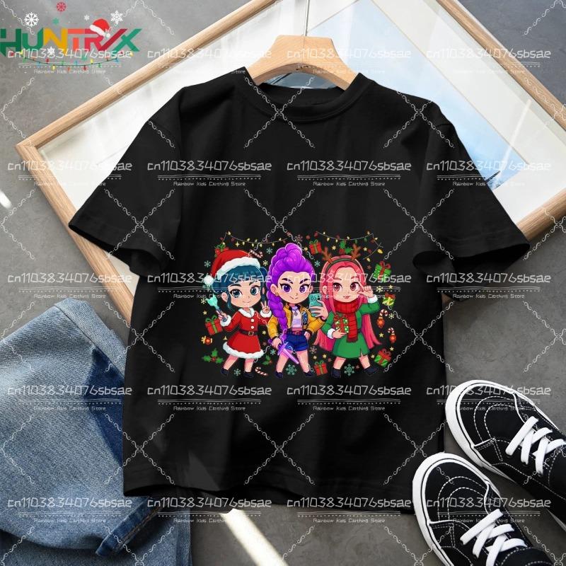 2025 Movie KPop Demon Hunters Christmas T-shirt Summer Short Sleeve Tee for Casual Loose Girl Boy Graphic Printed Tops Gift