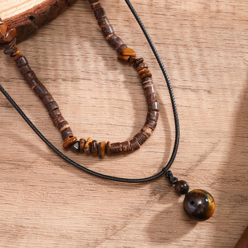 2 Piece Necklace Jewelry Set Handmade Tigereye Stone Coconut Shell Wood Beads Unisex Bohemian For Theme Event