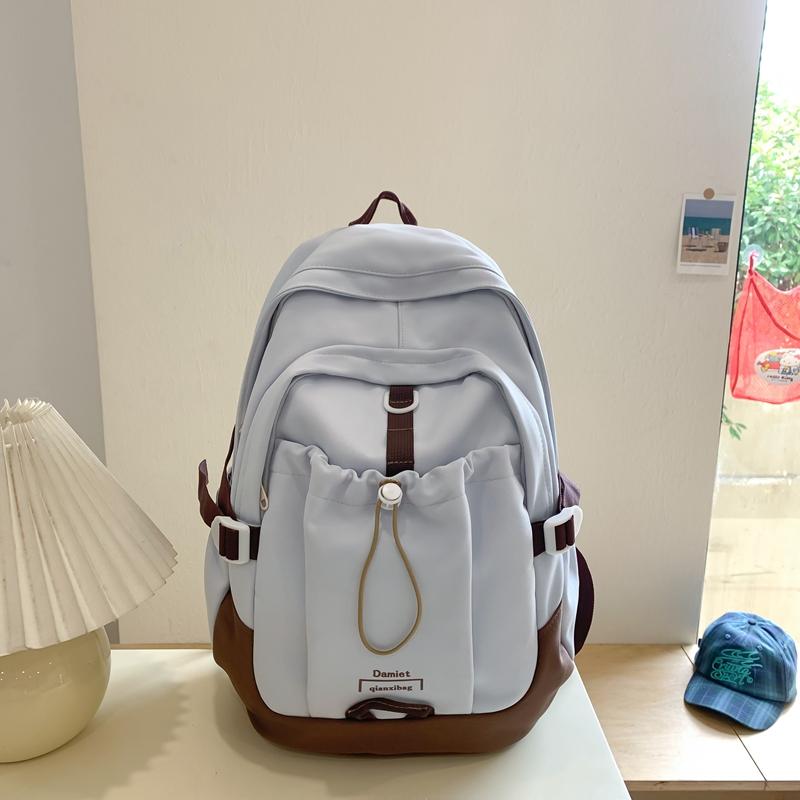 Студенческий рюкзак большой емкости женский рюкзак цветной блок школьный портфель — фото 12