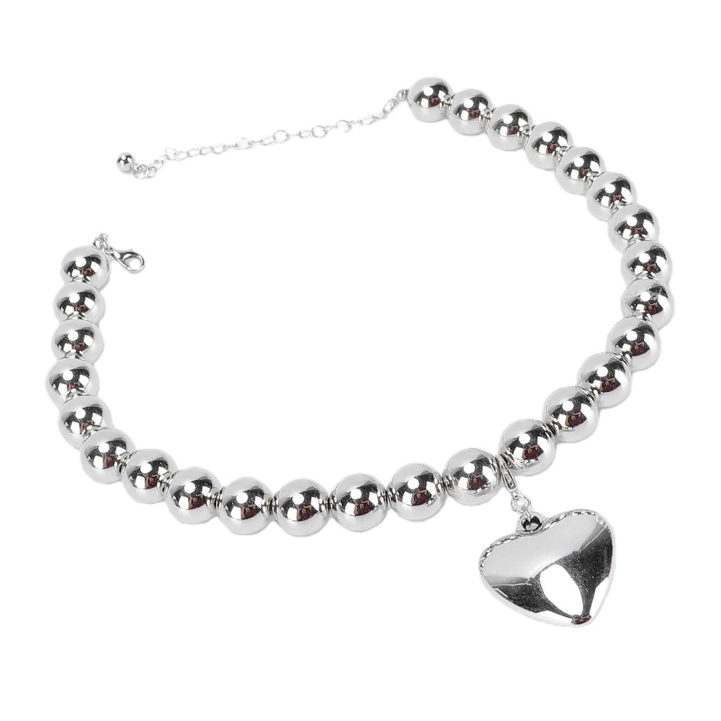 Chunky Heart Pendant Collar Necklace Thick Bold Ball Necklace for Party Anniversary Daily Wear Silver