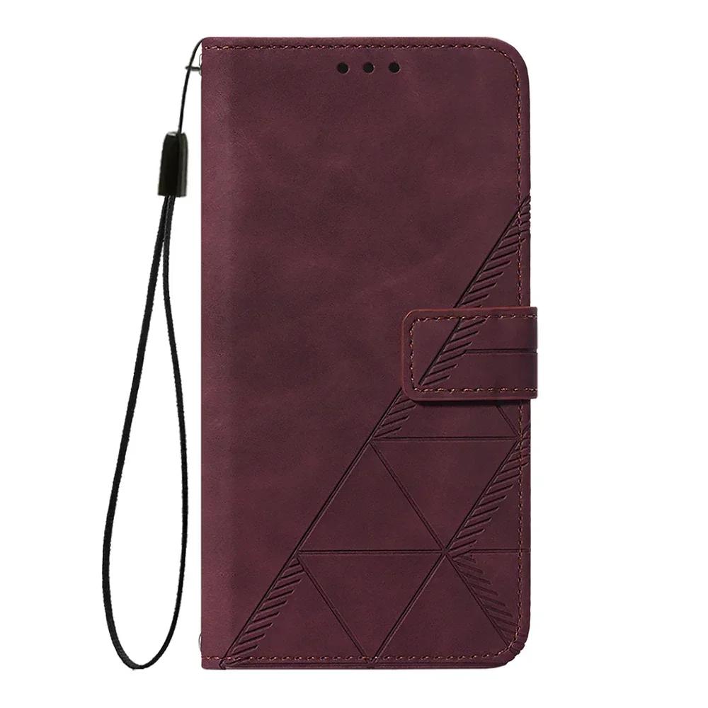 Geometric Leather Wallet Case For ZTE Blade A76 A75 A73 A55 A53 Plus A52 A35 Core V60 V80 Vita Nubia Focus 2 Ultra Calf P9 Pro