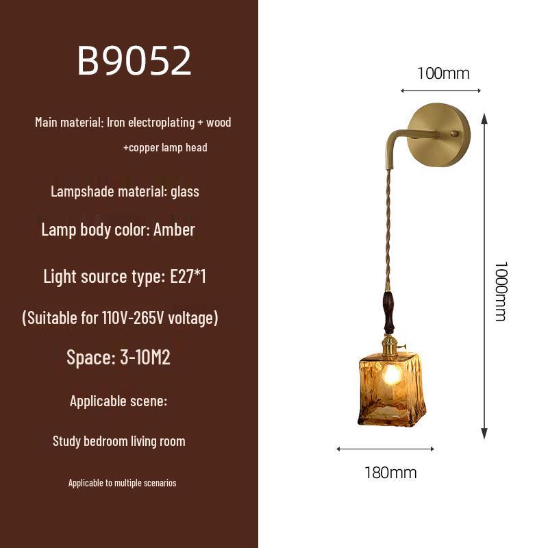 Elegant All-Copper Glass Wall Lamp: Creative Crystal Decor for Hotel Bedrooms and Staircases