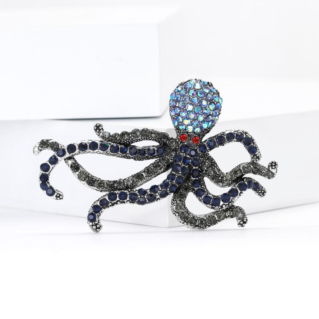 Luxury Rhinestone Octopus Brooches for Women Unisex Marine Life Pins Friend Event Party New Gifts Jewelry Decoration Accessories