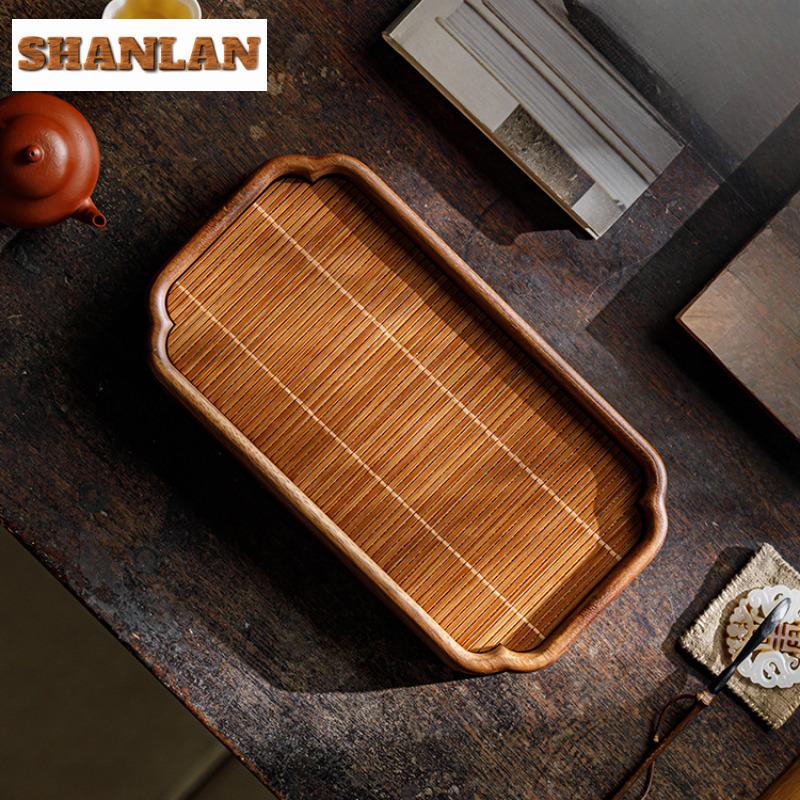 Walnut Wood Bamboo Mat Water Storage Tea Tray Snack Plate Coffee Storage Board Decorative Tray Dishes For Serving Drinkware