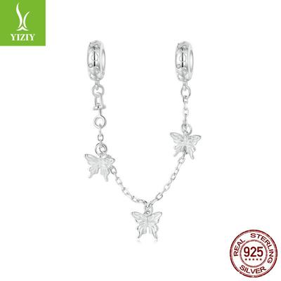 Pillangó Szilikon Pozicionáló Biztonsági Lánc Kiegészítők, Friss És Elegáns S925 Sterling Ezüst Karkötő Gyöngyökkel